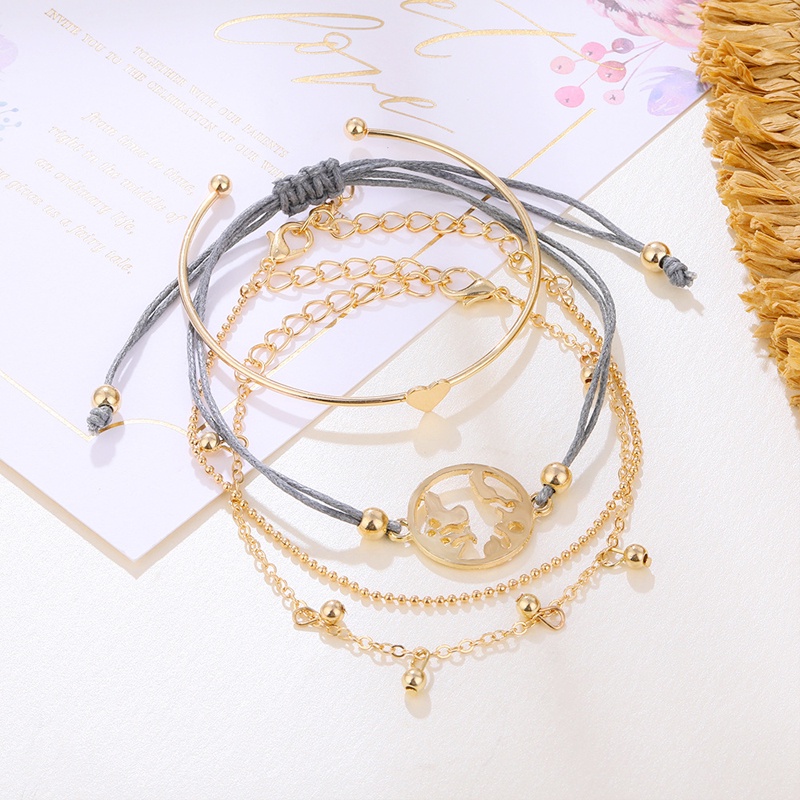 4Pcs Fashion Emas Cinta Pembukaan Vintage Gelang Set Wanita Perhiasan Aksesoris