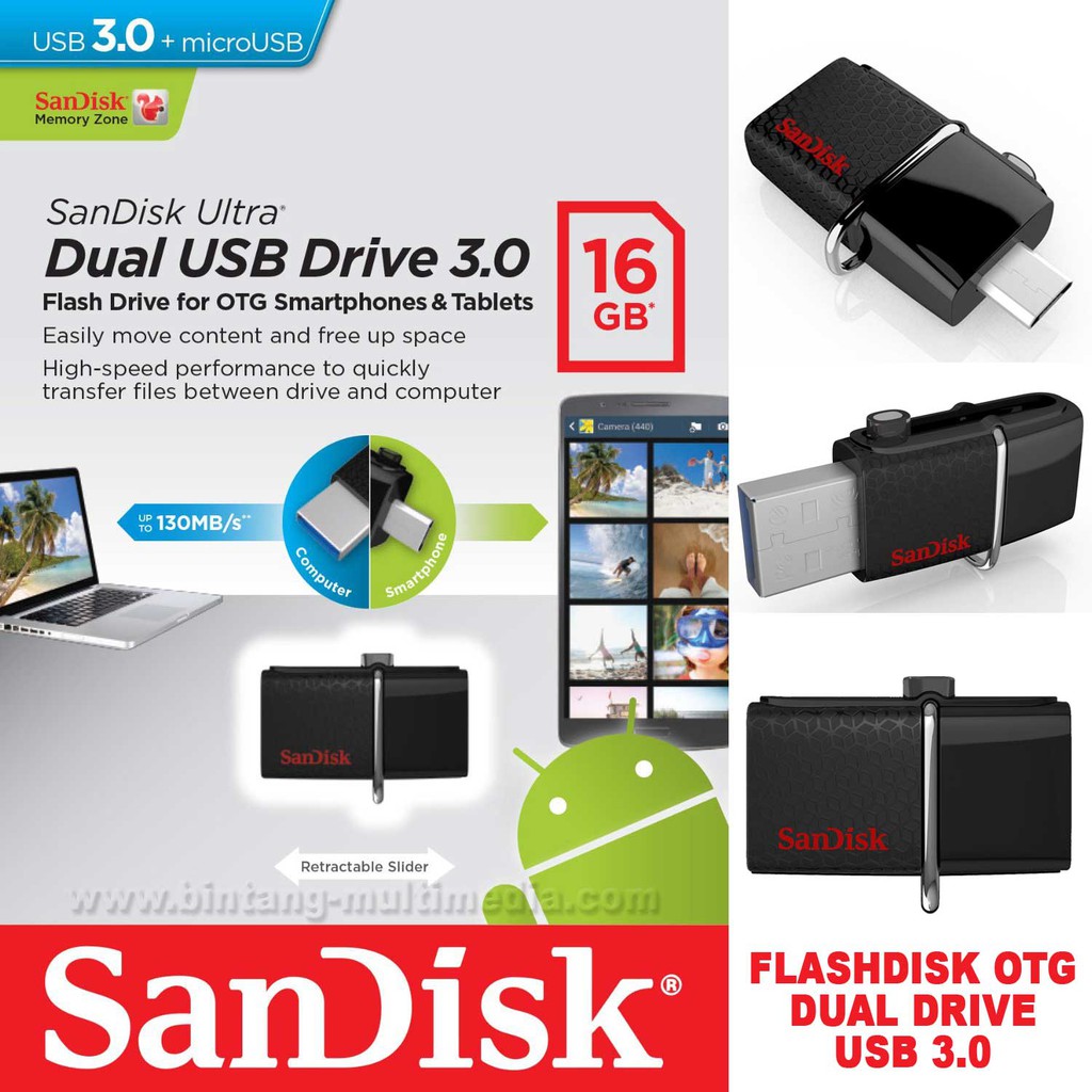 FLASHDISK OTG SANDISK 16GB DD2 ORIGINAL USB FLASH SANDISK DUAL DRIVE