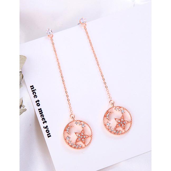 LRC Anting Tusuk Fashion Rose Gold Hollow Geometric Round Star Earrings D03275