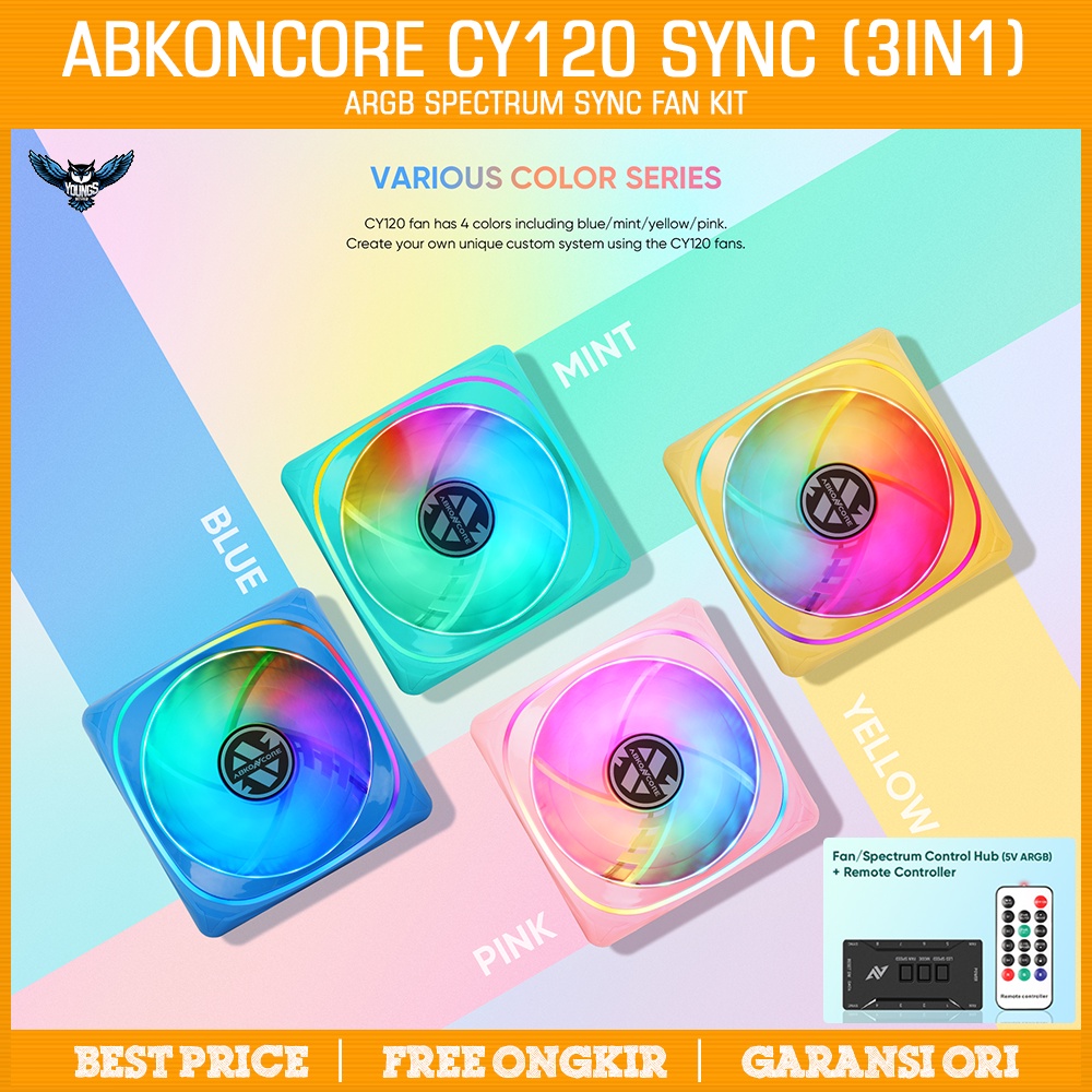 FAN CASE ABKO NCORE CY120 aRGB SPECTRUM SYNC 3in1 (Mint, Yellow, Pink)