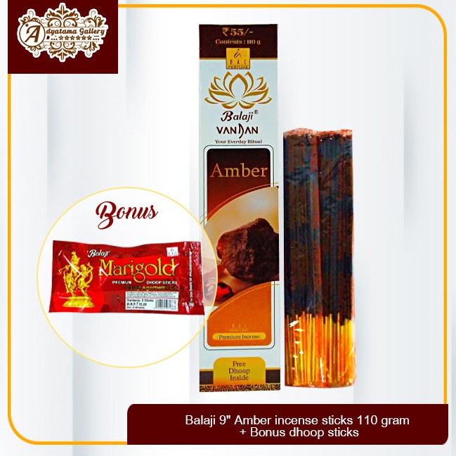 Balaji 9" Amber incense sticks 110 gram + Bonus dhoop sticks