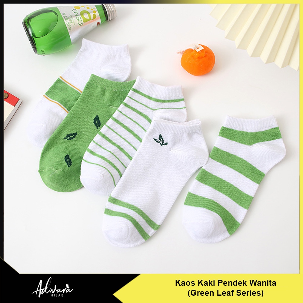 Kaos Kaki Wania Pendek Semata Kaki Gaya Korea Motif Daun Hijau (Sock Ankle Import)