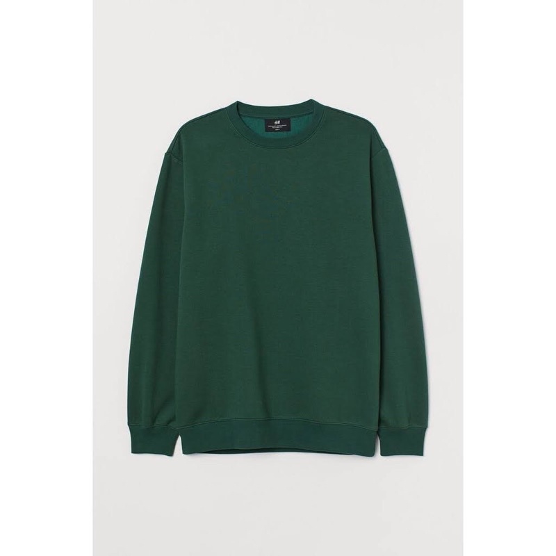 Crewneck Sweater H&M Full Basic Colour HM Sweatshirt HNM Polos-HIJAU BOTTLE