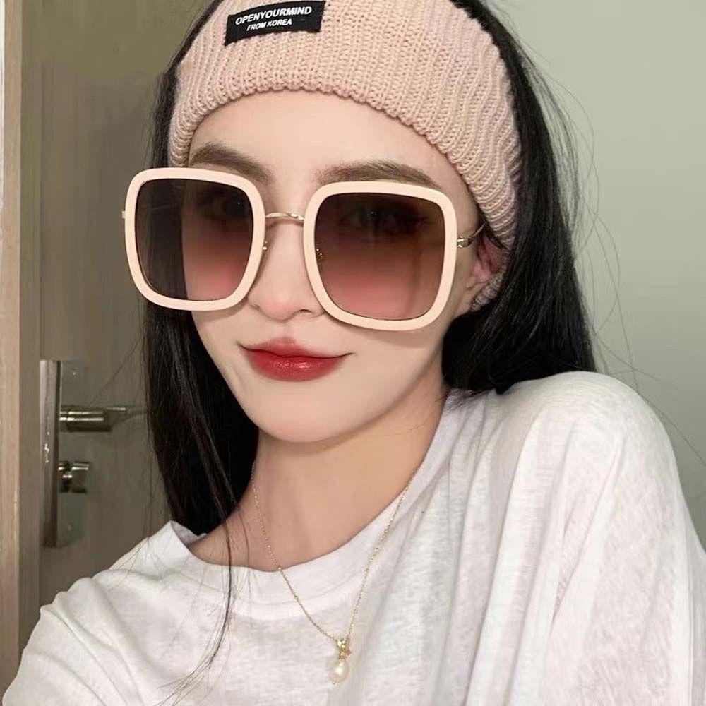 Mxbeauty Kacamata Hitam Wanita Elegan Fashion Visor Eyewear Anti-UV Putih Oversized Metal Frame Square Glasses