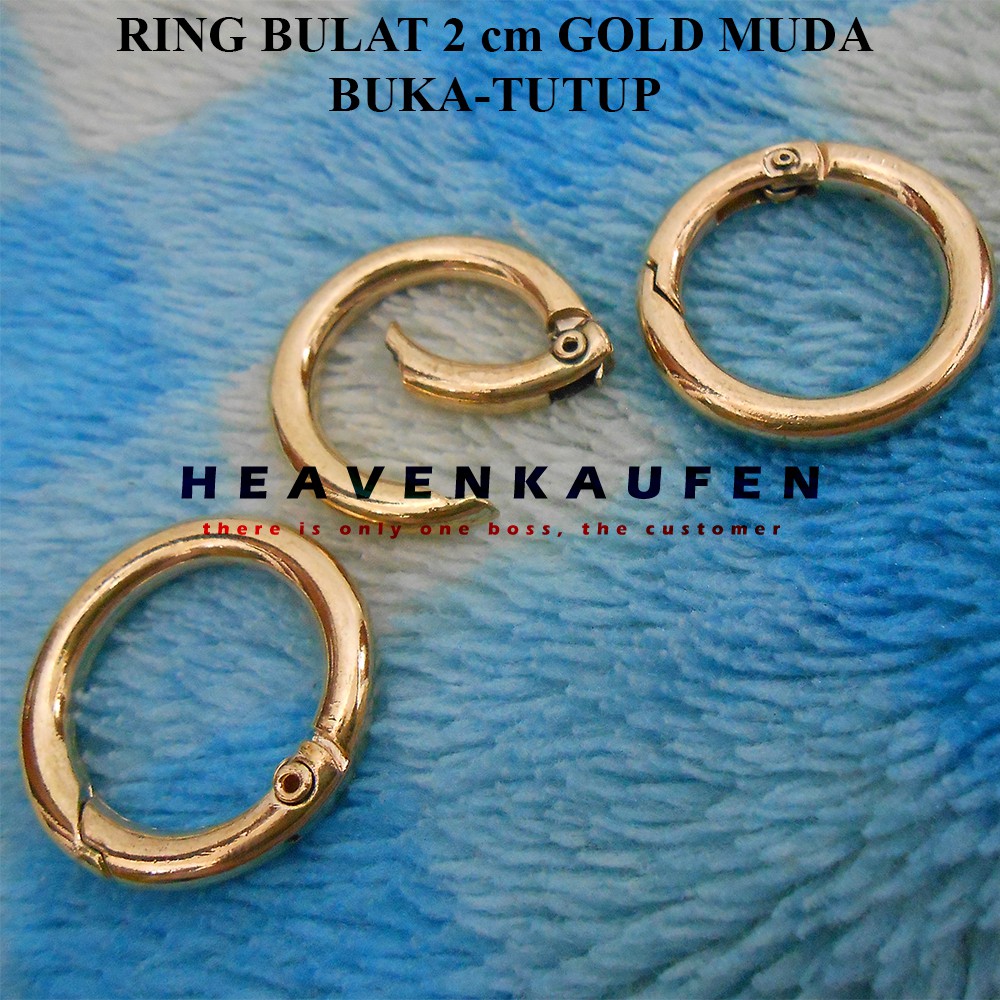 Ring Bulat Tas Model Buka - Tutup Warna Gold Muda Diameter 2 cm Tebal 4 mm