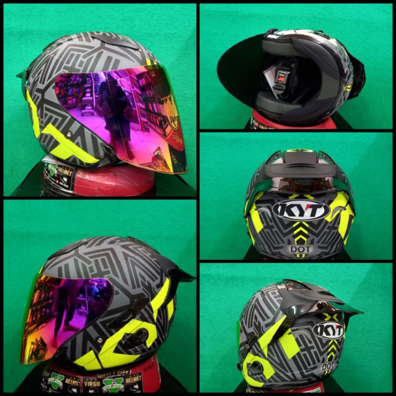 KYT HELM GALAXY FLAT R NEON MATT GORILLA GREY YELLOW FLUO PAKET GANTENG NEW MOTIF