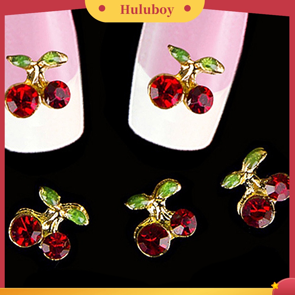 Huluboy Huluboy♡ 10pcs Berlian Imitasi Glitter Bentuk Cherry 3D Untuk Nail Art Charms