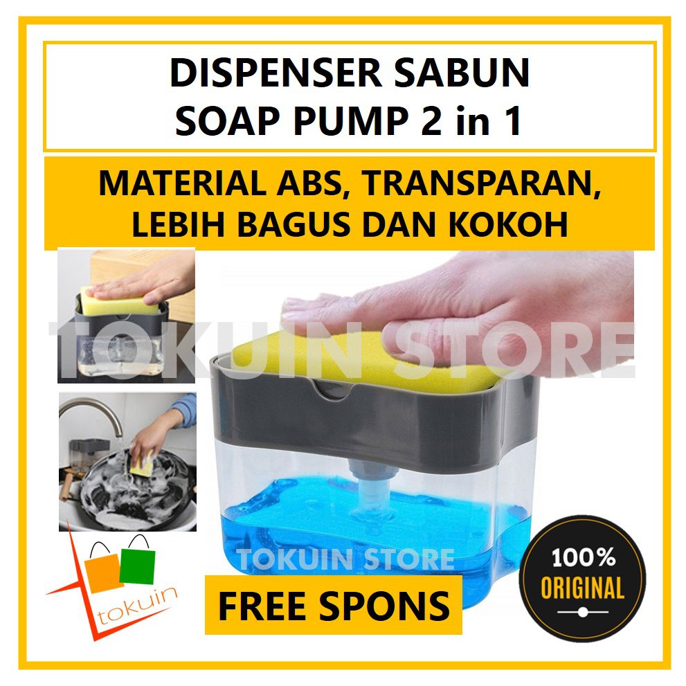 Dispenser Sabun Soap Pump Sponge Holder Tempat Spons Transparan ABS Cuci Piring Dapur