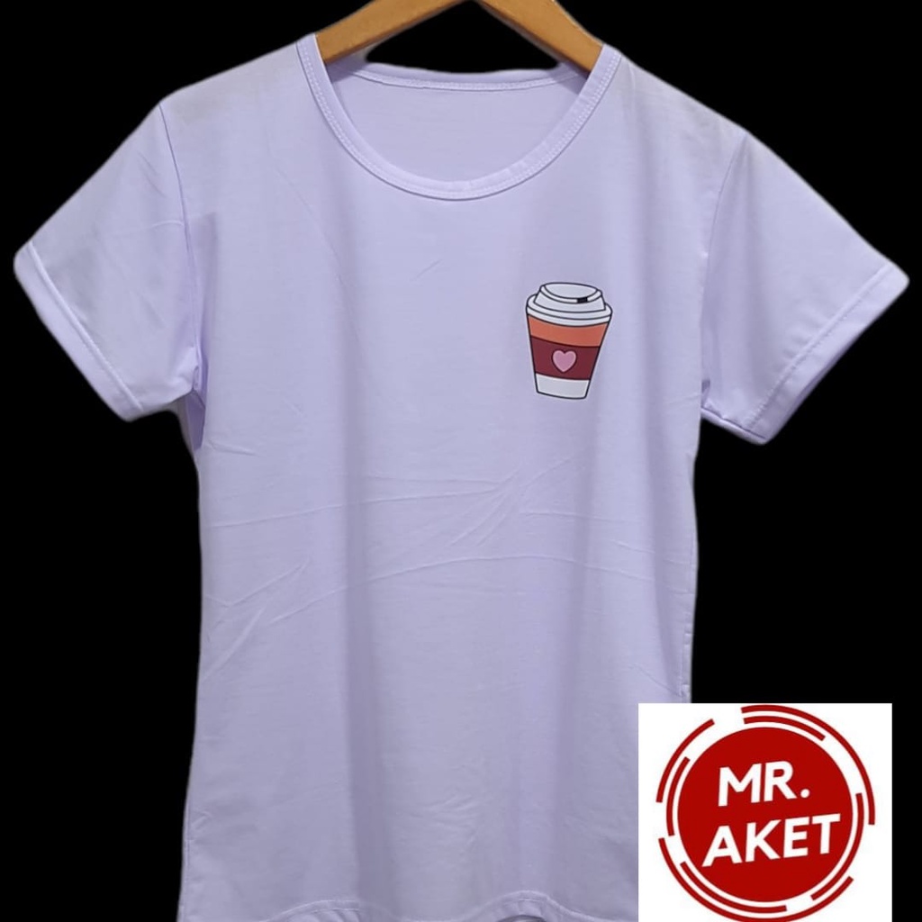 Promo murah meriah !! Kaos O Neck wanita lengan pendek motif logo printing ukuran L. XL  harga murah  meriah