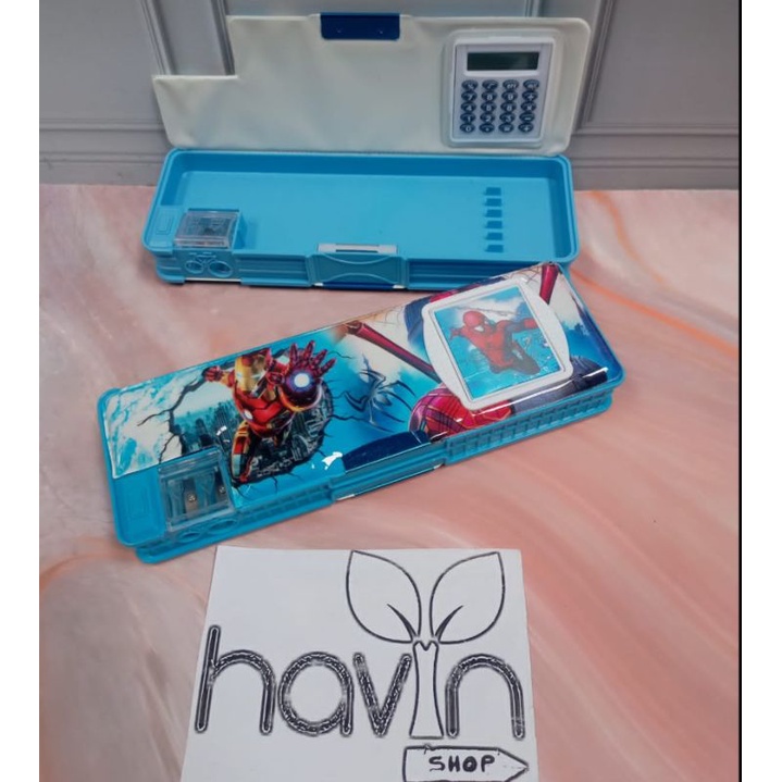 kotak pensil ada kalkulator/pencil case KALKULATOR/TEMPAT PENSIL MAGNET KALKULATOR-IRON MAN makal