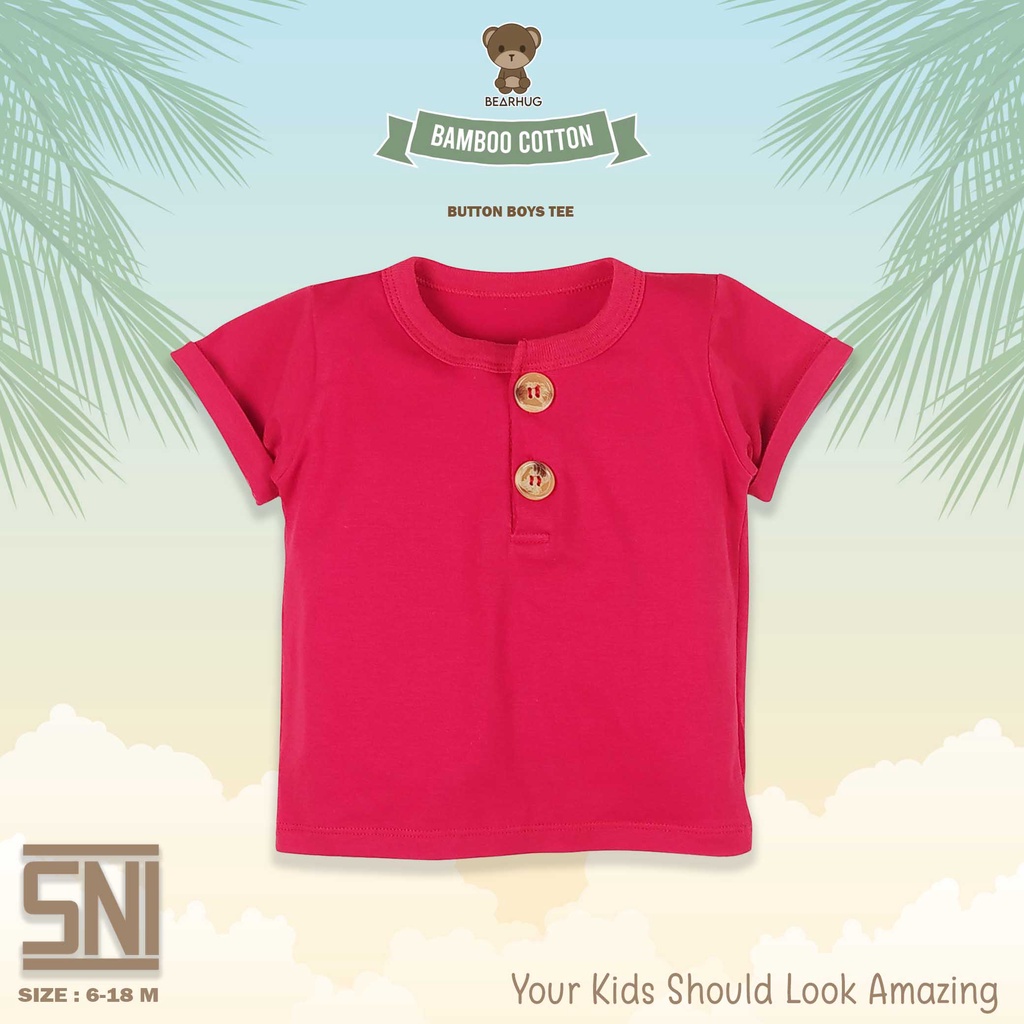 Bearhug Bamboo Cotton Atasan Bayi Laki-Laki Kancing 2 Lengan Pendek BNF91 6-18 Bulan-5