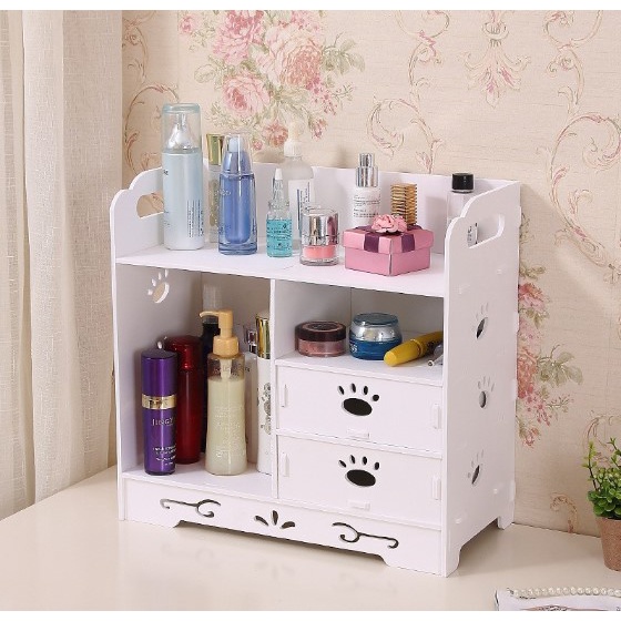 Rak kosmetik Double Drawer Cosmetic Storage Rak Minimalis Tapak Pupies Serbaguna Multifungsi