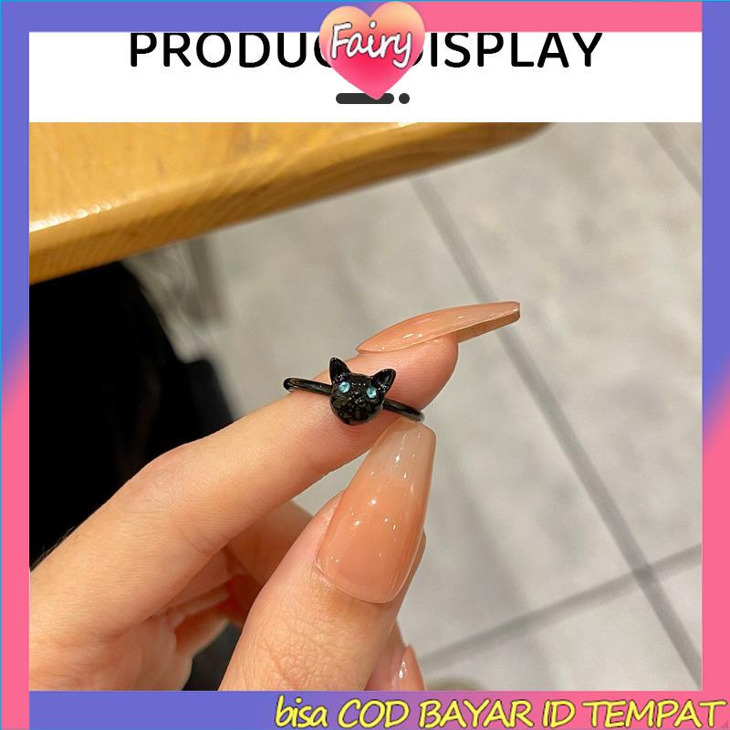 COD✨Cincin Jari Telunjuk Desain Kartun Kucing Hitam Untuk Wanita F