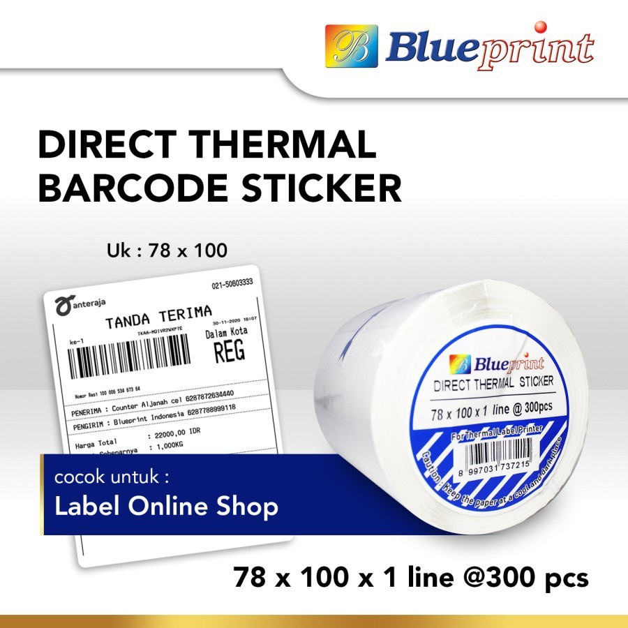 

Direct Thermal Sticker Label Resi Portable BLUEPRINT 78x100mm isi 300 Pcs