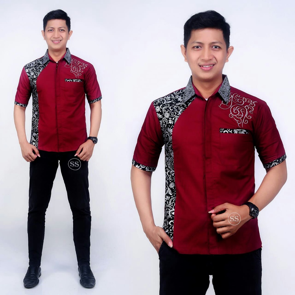 Kemeja Pria lengan pendek kombinasi batik terbaru motif clurit