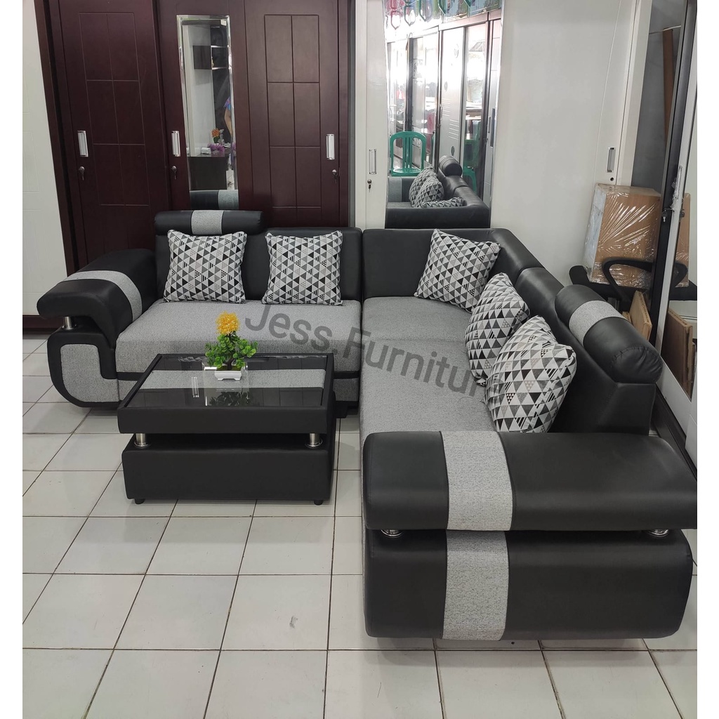 Sofa L , Sofa Sudut minimalis Sofa Ruang Tamu / Sofa Minimalis Kulit SOFA OSCAR Kombi Kain RUANG TAM