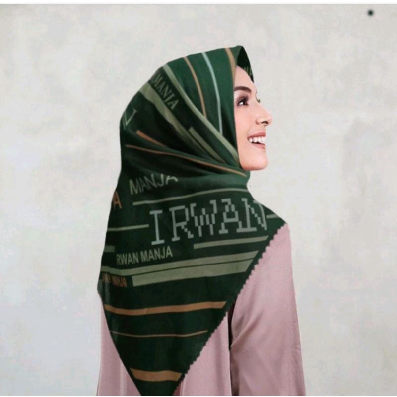 Terbaru  Hijab Voal Segiempat Motif Irwan Manja Hijau Kerudung Voal Segiempat Motif