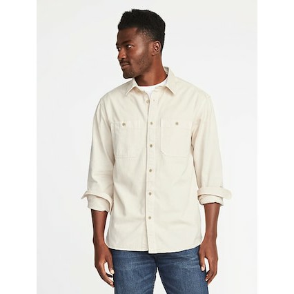 Kemeja Pria Old Navy Garment Dyed Utility Shirt Oxford Oats Original
