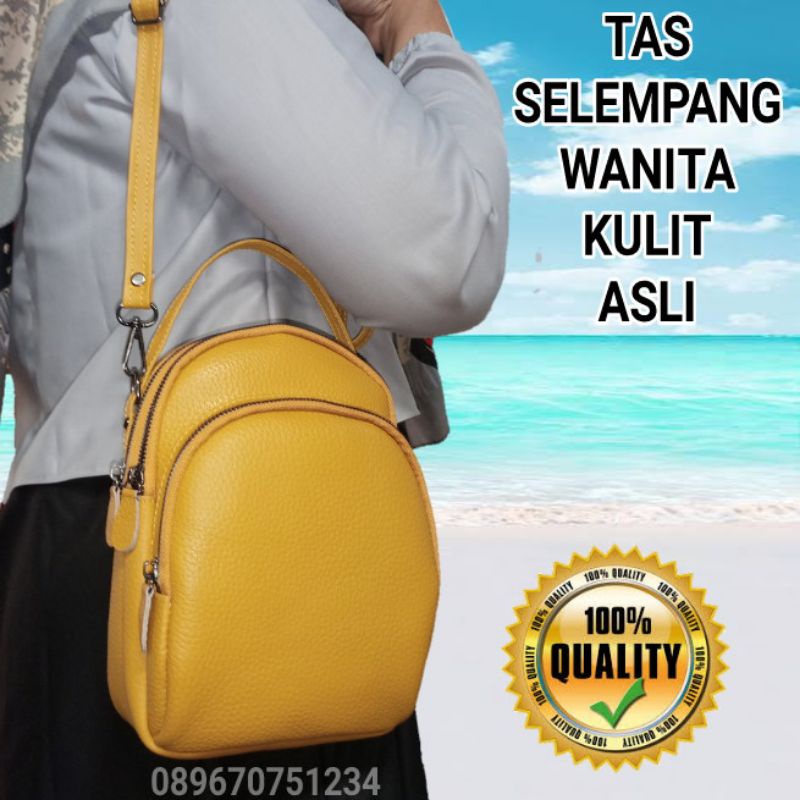 Tas selempang cewek kulit asli model polos premium