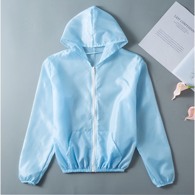 Jaket Anti UV Jaket Hoodie Wanita Pelindung Anti Sinar Matahari / Anti Angin-Biru Muda-S
