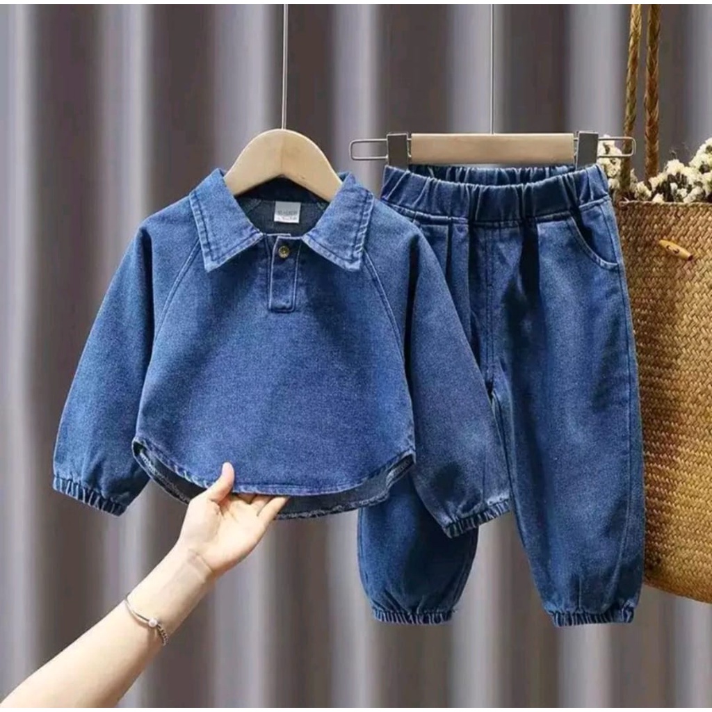 JEANS SET | SETELAN ANAK LAKI-LAKI DAN PEREMPUAN TERBARU 2022 SETELAN FULL JEANS ELMO LENGAN BERKARET 1-5 TAHUN