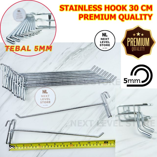 Stainless Hook 30 CM Tebal 5mm Gantungan Cantolan Ram Display Besi