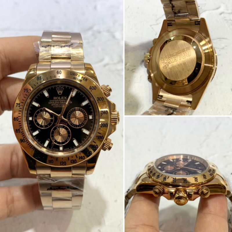 Jam Tangan Pria Rolex Daytona Cronograp Otomatis Super Premium Graden AAA Wrn Rosse Gold