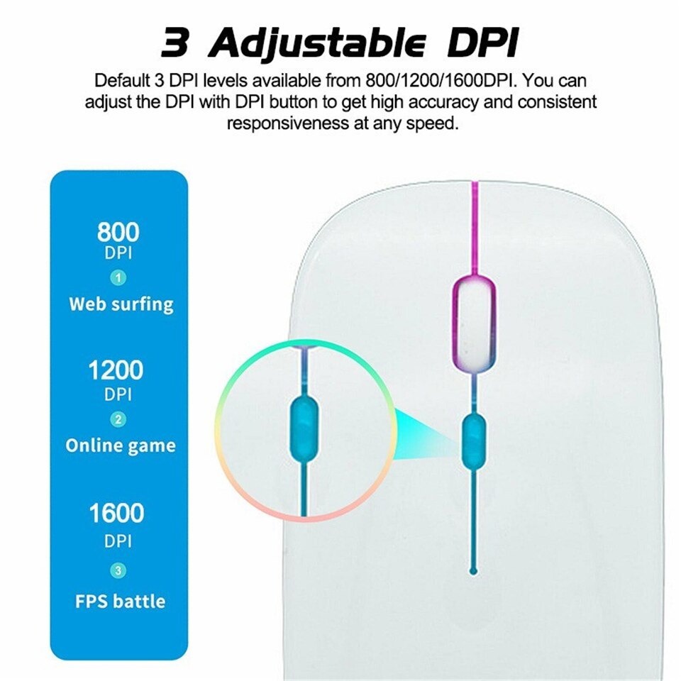 Mouse Bluetooth Wireless Rechargeable dengan RGB LED Dual Mode Silent Click Slim Design