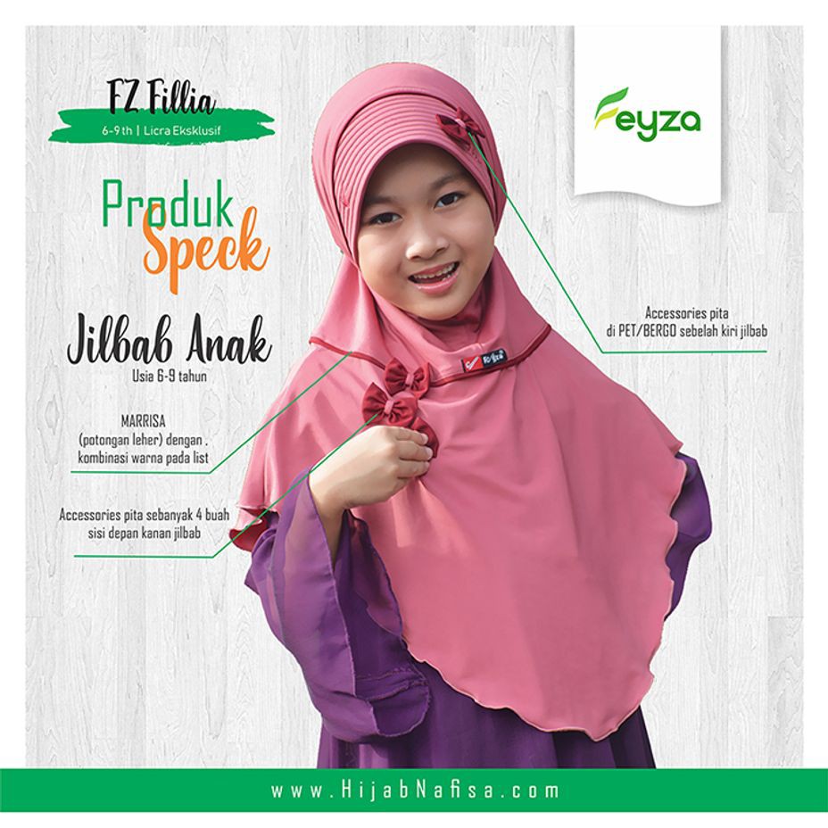 Jilbab Instan Anak Feyza Fillia | Hijab Instan Anak Kerudung  Instan Aplikasi Pita Usia 6-9 Tahun