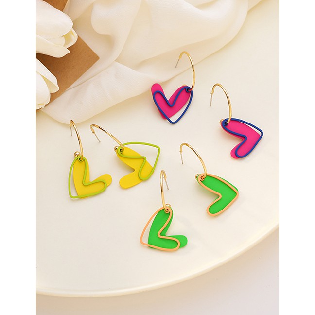 LRC Anting Gantung Fashion Heart Hollow Alloy Earrings K70226