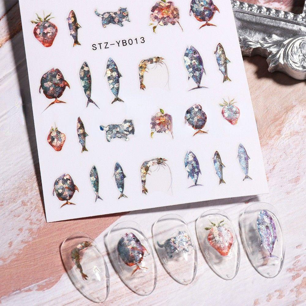 Mxbeauty 5pcs / Set Stiker Kuku Motif Kartun Ulat 3D Untuk Nail Art / Manicure DIY