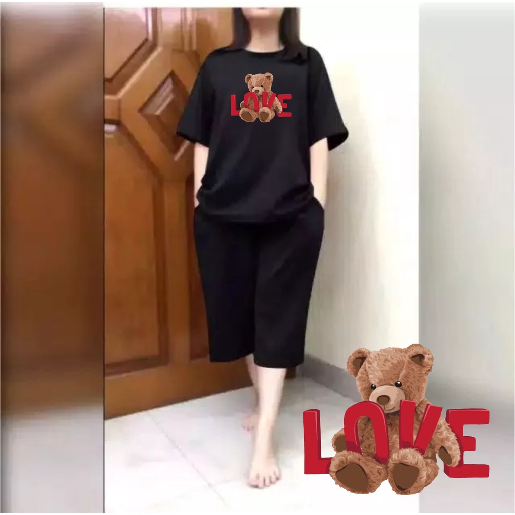 Setelan Kulot Jumbo Wanita / Set Kaos Oversize Big Size LD 120 Love