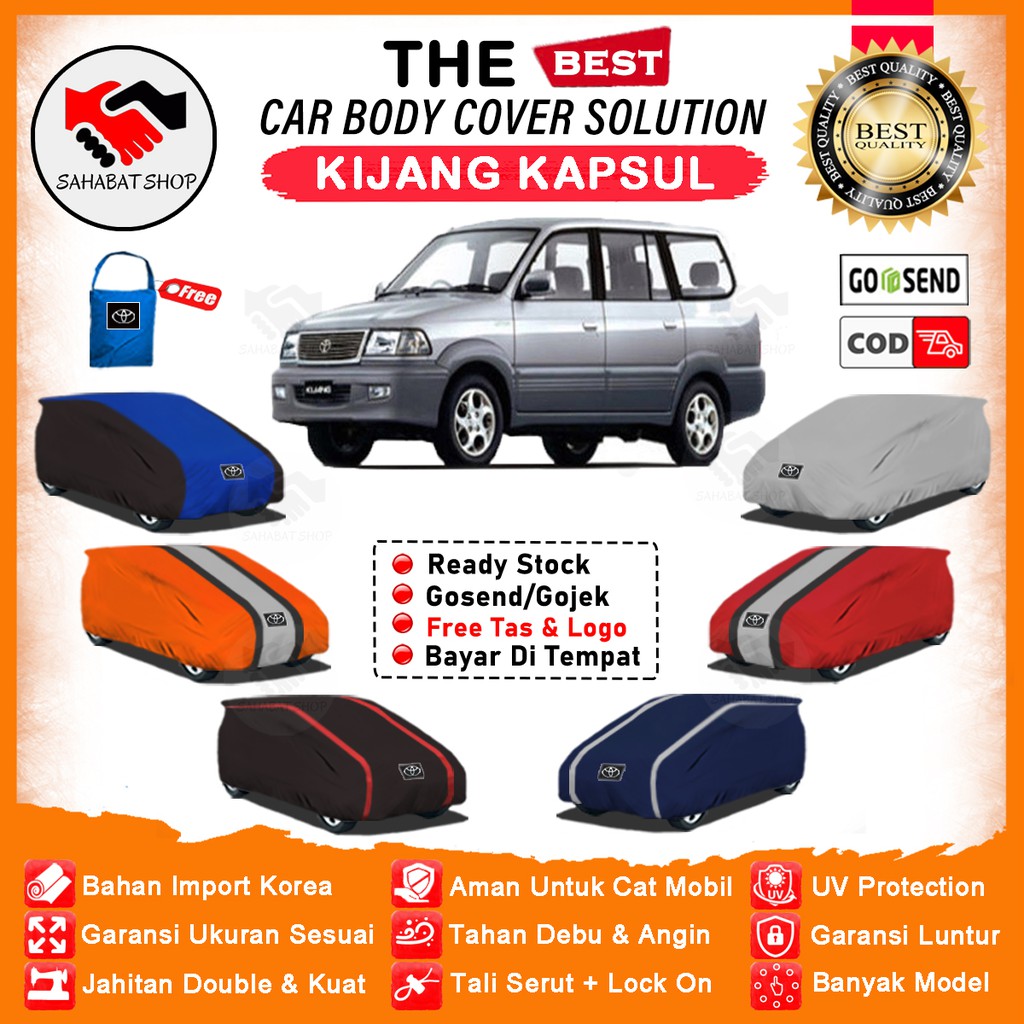 Sahabat Body Cover Mobil Kijang / Sarung Penutup Toyota Kijang Kapsul Outdoor / Tutup Mantel Selimut Kerudung Pelindung Jas Mantol Kerodong Kelambu Terpal Bungkus Tutupan Pembungkus Mobil Kijang Waterproof Anti Air Model Orange