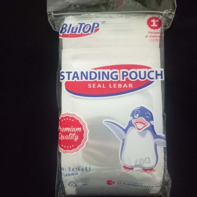 Plastik PP Standing POUCH 9x15 Food Grade Seal Lebar BluTop Klipindo