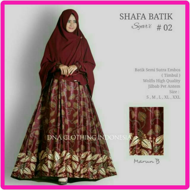 Gamis Khimar Shafa Batik Semi Sutra Emboss Wolfis HQ Pet Antem Longdress Maxi Ori DNA Clothing Murah