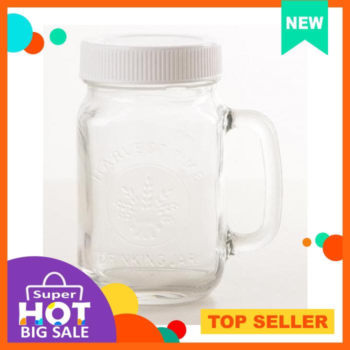 Gelas Cangkir Toples Kaca Drinking Jar Mug Cafe Dengan Tutup / Penutup
