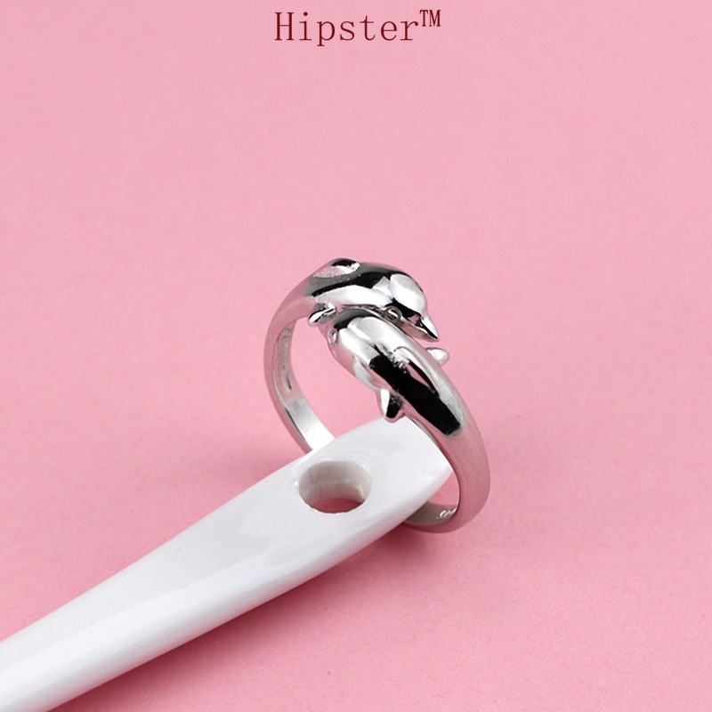 Hot Sale Best Selling Fashion Popular Happy Double Dolphin Adjustable Silver Ring