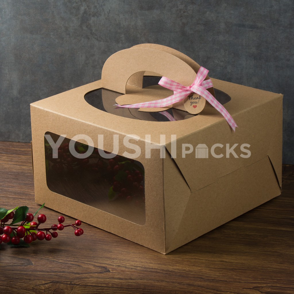 (5pcs)Dus Kue Tart Mika/Box Kue Mika/Cake Box Mika Transparan HANDLE Window 25x25x15cm