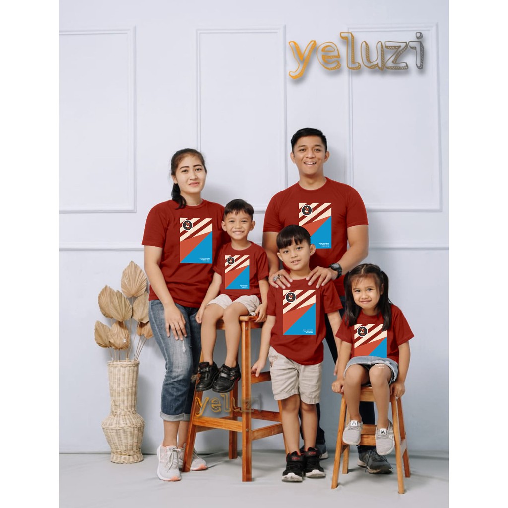 Kaos couple family keluarga sarimbit merah bata distro YELUZI