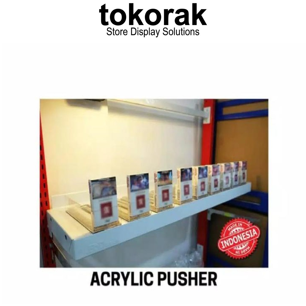 RAK ROKOK ACRYLIC PUSHER 30CM OTOMATIS MAGNET MINIMARKET SUPERMARKET