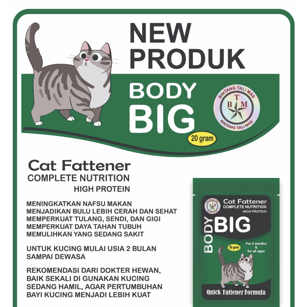 BODY BIG CAT 20GR SACHET - Obat Penggemuk Kucing Vitamin Bulu Kucing