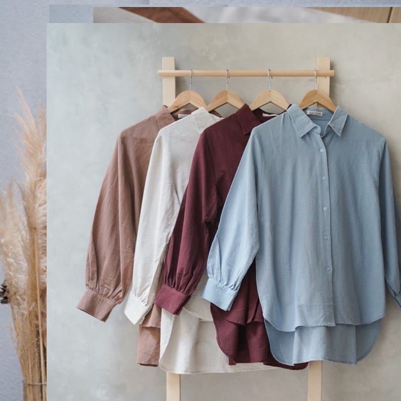 Weijia Fashion Baju Kemeja  Wanita Lengan Panjang Terbaru / Kem  Salmana Shirt / Hem Polos Cewek / O