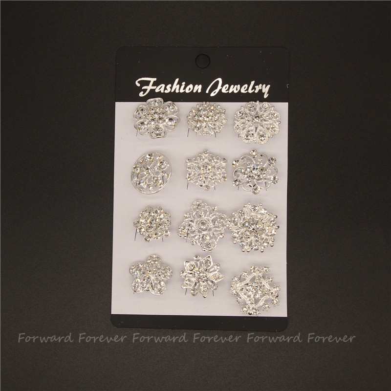 12 pcs gold &amp; silver flower short needle safety brooch M30089