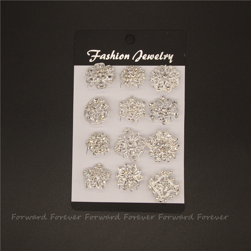 12 pcs gold &amp; silver flower short needle safety brooch M30089