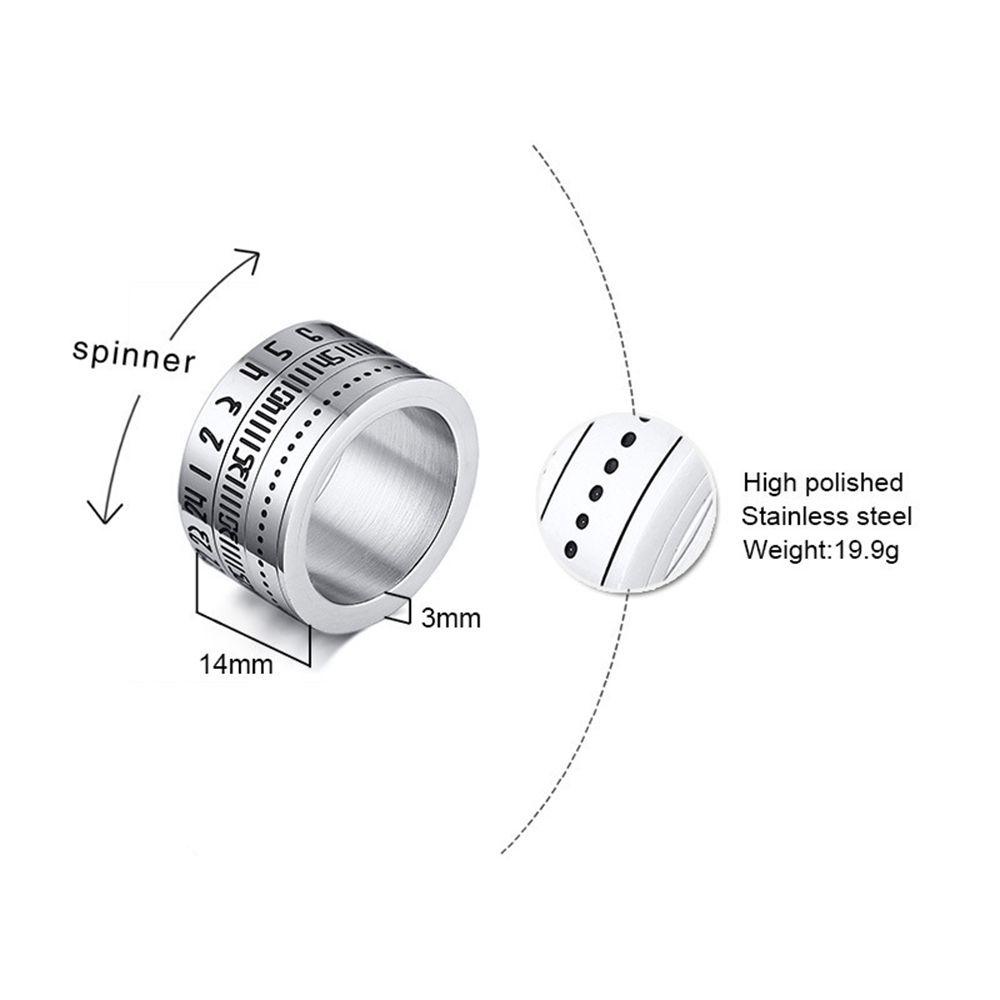 Nanas Angka Romawi Cincin Pria Perhiasan Biker Spinner Tanggal Waktu Baja Titanium 3bagian