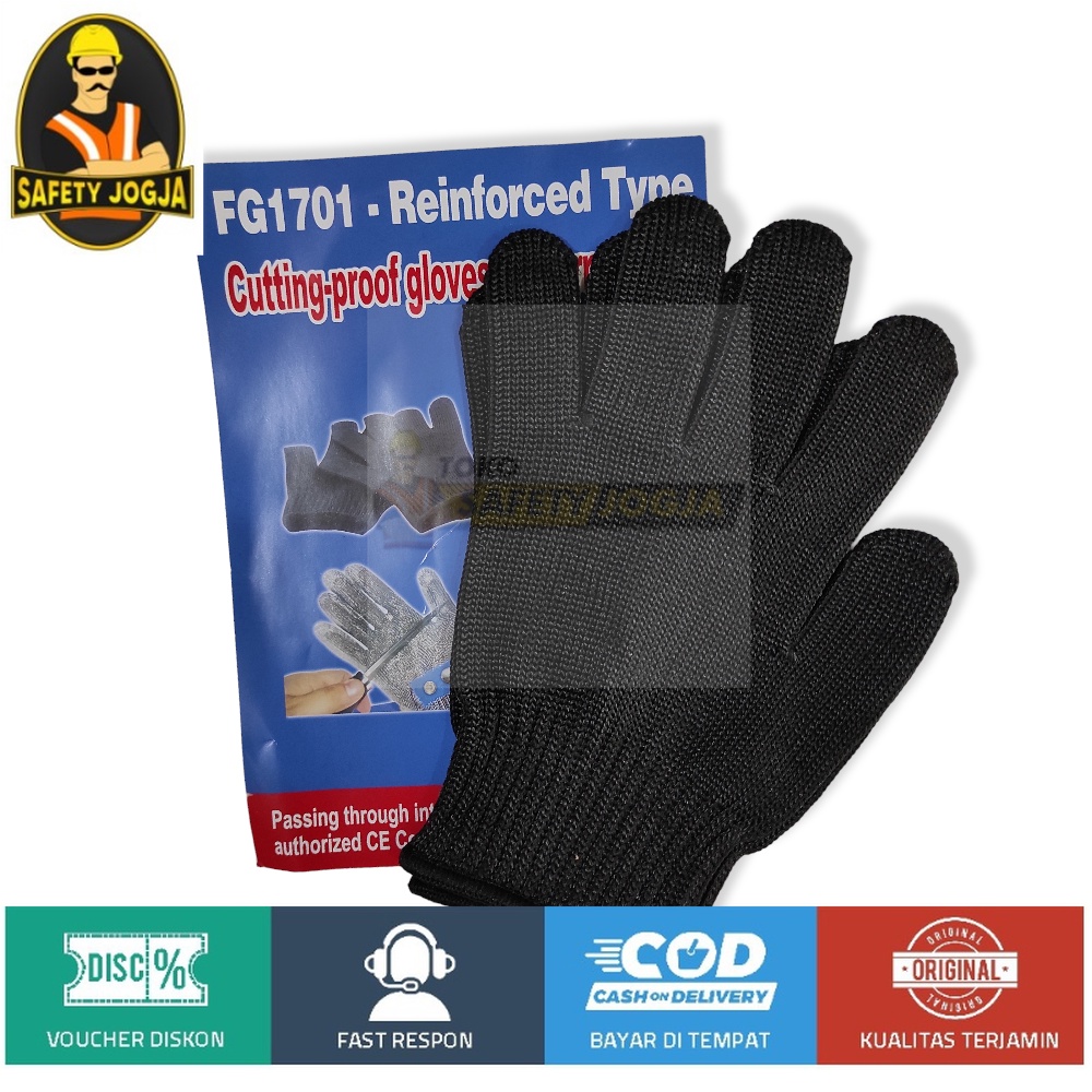 Sarung Tangan Anti Pisau Tajam Potong Gores hitam Anti Cut Glove