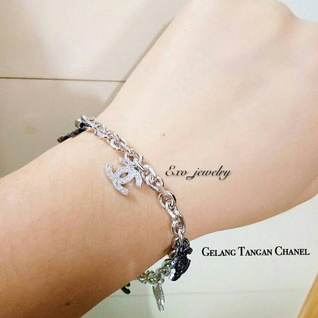 Promo Gelang Chanel Silver Black stone Ready Kilat