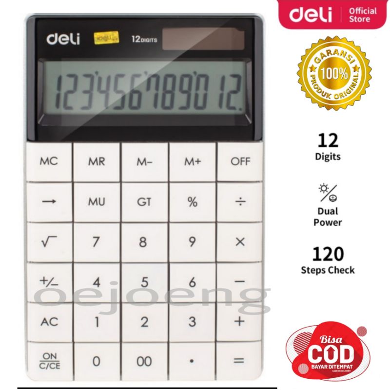 DELI E1589 White Calculator/kalkulator Modern ORIGINAL Garansi 12Digit