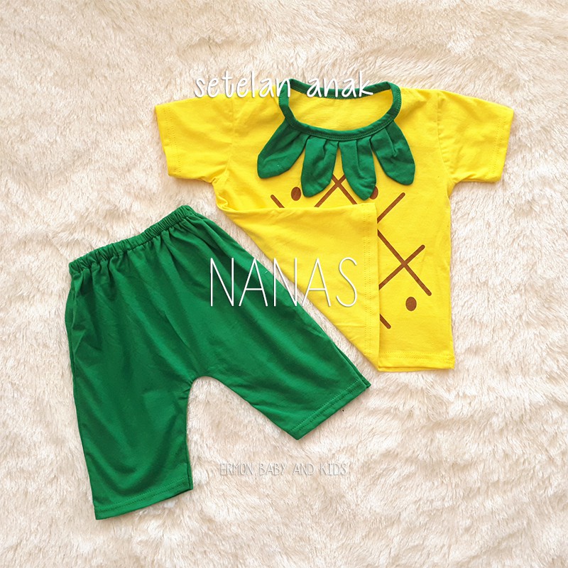 baju anak setelan anak baju bayi cowo cewe karakter buah nanas lucu