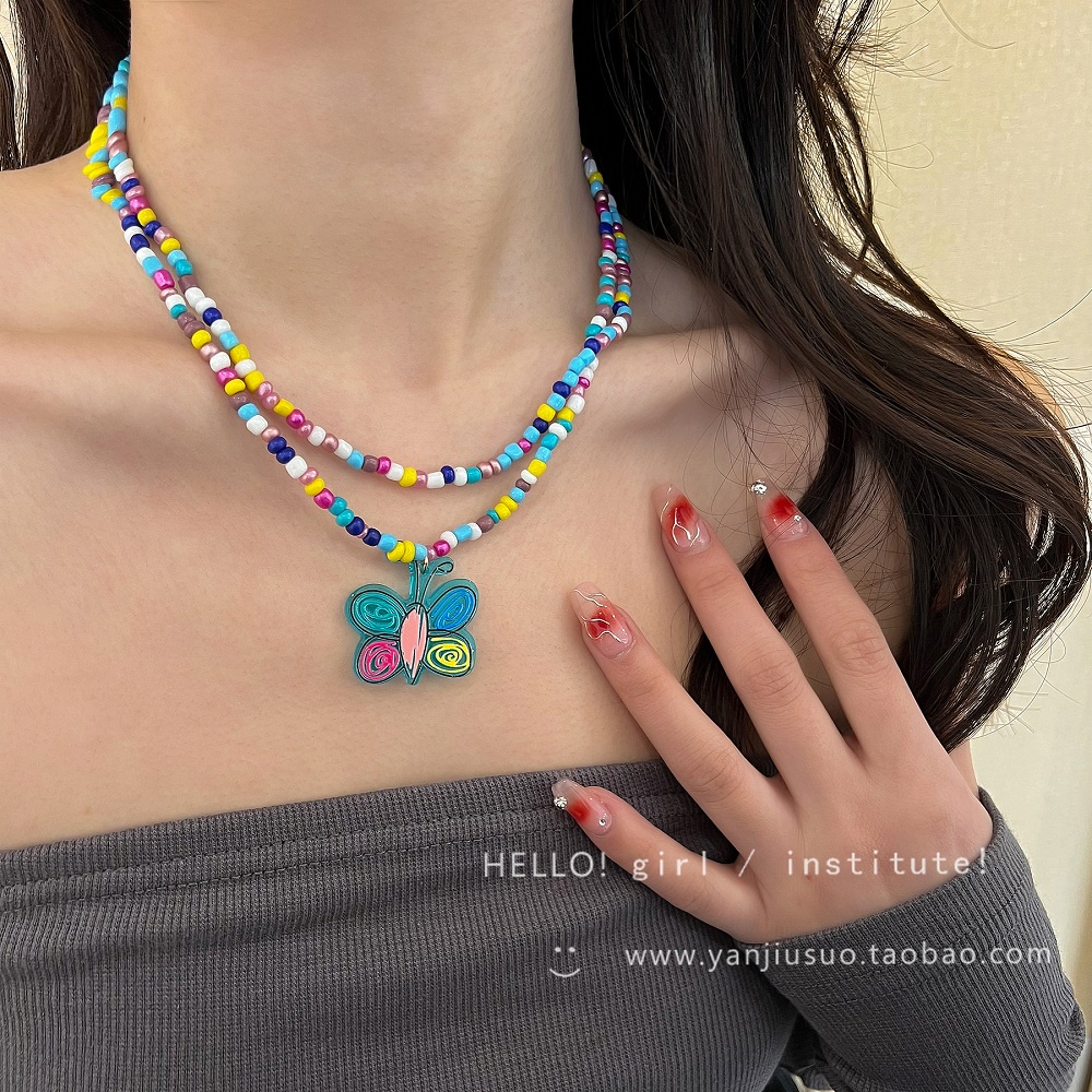 Kalung Multilayer Dengan Liontin Kupu-Kupu Gaya Bohemia Untuk Wanita